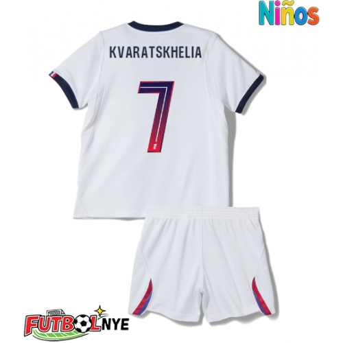Camiseta Paris Saint-Germain Khvicha Kvaratskhelia #7 Visitante Equipación para niños 2026-27 manga corta (+ pantalones cortos)